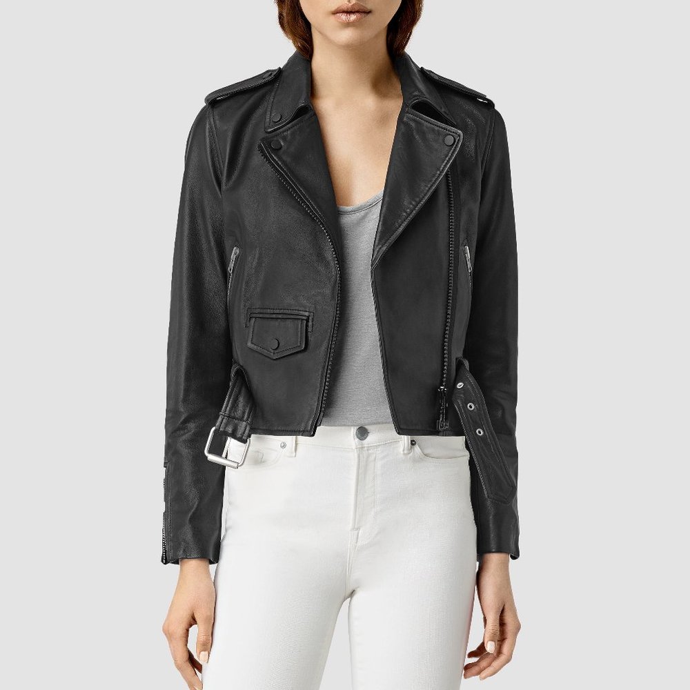 AllSaints Black Baron Leather Biker